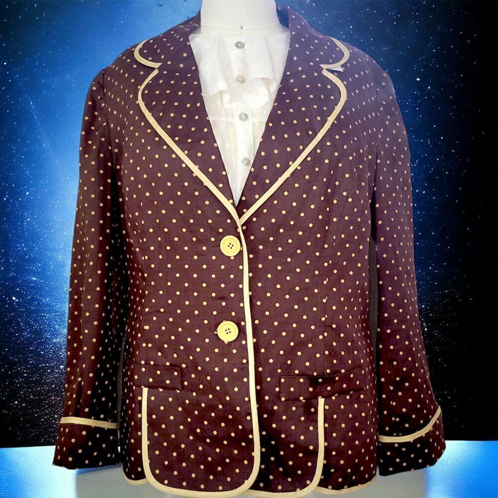 Petticoat Lane linen brown and gold polka dots blazer jacket